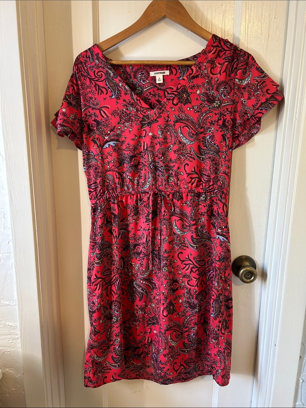 Bright Pink Paisley V-Neck Short Sleeve Dress